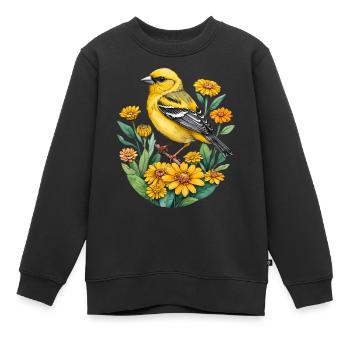 Pinson jaune - Sweat Premium enfant bio - noir - Devant - AI Model Kid Female (0cm)