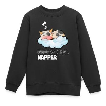 Professinonal Napper Vache Dormir Lève Tard - Sweat Premium enfant bio - noir - Devant - AI Model Kid Female (0cm)