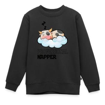Professinonal Napper Vache Dormir Lève Tard - Sweat Premium enfant bio - noir - Devant - AI Model Kid Female (0cm)