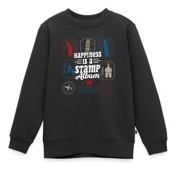 La joie d’un album de timbres : la fierté du collectionneur - Sweat Premium enfant bio - noir - Devant - AI Model Kid Female (0cm)
