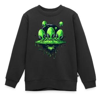Lustige Flugscheibe: Grüne kleine Alien Invasion - Kinder Premium Organic Sweatshirt - Schwarz - Vorne - AI Model Kid Female (0cm)