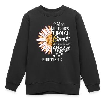 Je peux tout faire à travers la fleur de marguerite du Christ - Sweat Premium enfant bio - noir - Devant - AI Model Kid Female (0cm)