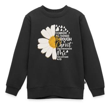 Je peux tout faire à travers la fleur de marguerite du Christ - Sweat Premium enfant bio - noir - Devant - AI Model Kid Female (0cm)
