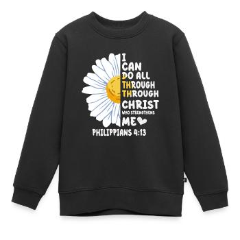 Je peux tout faire à travers la fleur de marguerite du Christ - Sweat Premium enfant bio - noir - Devant - AI Model Kid Female (0cm)