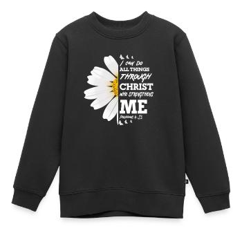 Je peux tout faire à travers la fleur de marguerite du Christ - Sweat Premium enfant bio - noir - Devant - AI Model Kid Female (0cm)