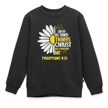 Je peux tout faire à travers la fleur de marguerite du Christ - Sweat Premium enfant bio - noir - Devant - AI Model Kid Female (0cm)