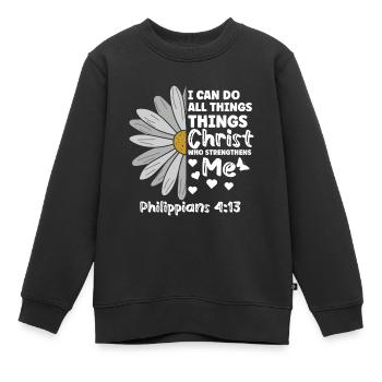 Je peux tout faire à travers la fleur de marguerite du Christ - Sweat Premium enfant bio - noir - Devant - AI Model Kid Female (0cm)