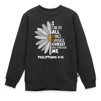 Je peux tout faire à travers la fleur de marguerite du Christ - Sweat Premium enfant bio - noir - Devant - AI Model Kid Female (0cm)