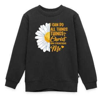 Je peux tout faire à travers la fleur de marguerite du Christ - Sweat Premium enfant bio - noir - Devant - AI Model Kid Female (0cm)