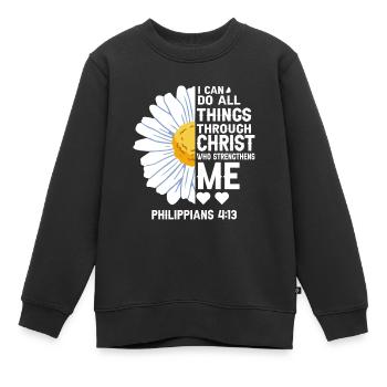 Je peux tout faire à travers la fleur de marguerite du Christ - Sweat Premium enfant bio - noir - Devant - AI Model Kid Female (0cm)