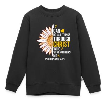 Je peux tout faire à travers la fleur de marguerite du Christ - Sweat Premium enfant bio - noir - Devant - AI Model Kid Female (0cm)