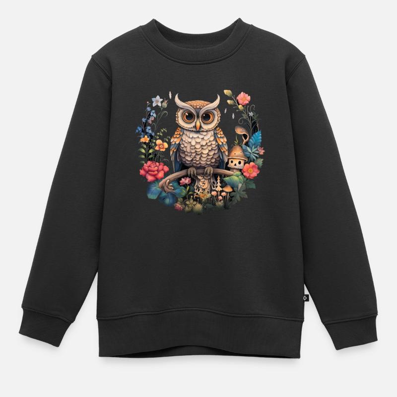 Eule Cottagecore Vintage Geschenk - Kinder Premium Organic Sweatshirt - Schwarz
