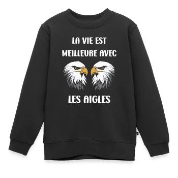 Citation humour Oiseau aigle - Sweat Premium enfant bio - noir - Devant - AI Model Kid Female (0cm)