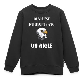 Citation humour Oiseau aigle - Sweat Premium enfant bio - noir - Devant - AI Model Kid Female (0cm)