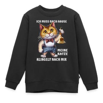 MON CHAT SONNE LA CLOCHE - Sweat Premium enfant bio - noir - Devant - AI Model Kid Female (0cm)