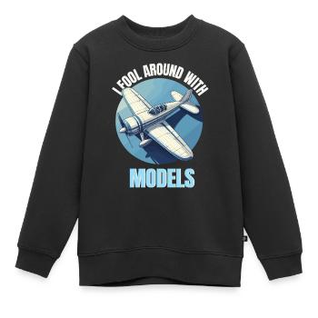 Modélisme, Maquette, Avion, Aérodrome, Vol, Drôle - Sweat Premium enfant bio - noir - Devant - AI Model Kid Female (0cm)