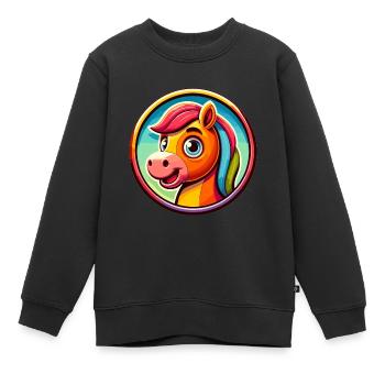 Pferd, Pferdekopf in Comicstyle - Kinder Premium Organic Sweatshirt - Schwarz - Vorne - AI Model Kid Female (0cm)