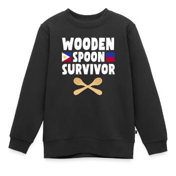 Cuillère en bois philippine survivante - Sweat Premium enfant bio - noir - Devant - AI Model Kid Female (0cm)