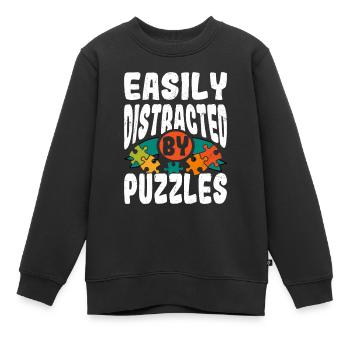 Facilement distrait par les puzzles Jigsaw Puzzle Piece - Sweat Premium enfant bio - noir - Devant - AI Model Kid Female (0cm)