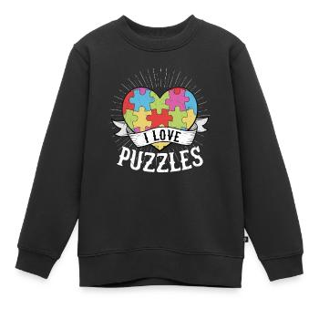 I Love Puzzles Jigsaw Puzzle Piece - Kinder Premium Organic Sweatshirt - Schwarz - Vorne - AI Model Kid Female (0cm)
