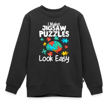 Je fais en sorte que les puzzles aient l’air faciles à résoudre - Sweat Premium enfant bio - noir - Devant - AI Model Kid Female (0cm)