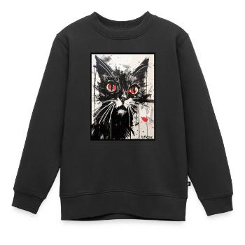 Carbon Paper Colored Pencil Drawing of a Cat - Kids Premium Organic Sweatshirt - black - Front - AI Model Kid Female (0cm)