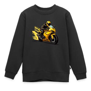 Gelbes Motorrad: Superbike Biker Fahrer - Kinder Premium Organic Sweatshirt - Schwarz - Vorne - AI Model Kid Female (0cm)