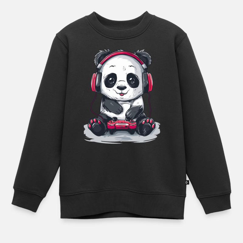 Jeu vidéo Panda - Sweat Premium enfant bio - noir