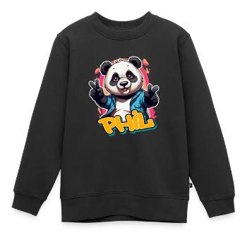 PHIL - Beau nom de garçon avec Cool Panda - Sweat Premium enfant bio - noir - Devant - AI Model Kid Female (0cm)