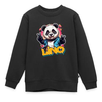 LINO - Beau prénom de garçon avec un panda cool - Sweat Premium enfant bio - noir - Devant - AI Model Kid Female (0cm)