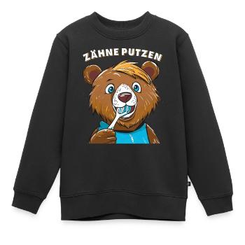 BÄR ZÄHNE PUTZEN - Kinder Premium Organic Sweatshirt - Schwarz - Vorne - AI Model Kid Female (0cm)