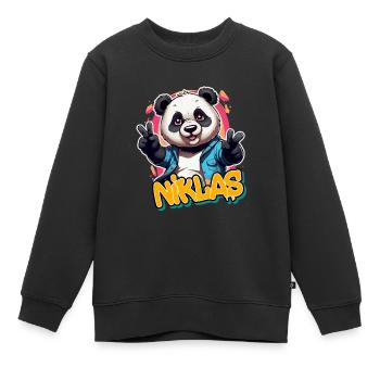 NIKLAS - Handsome boy name with cool panda - Kids Premium Organic Sweatshirt - black - Front - AI Model Kid Female (0cm)