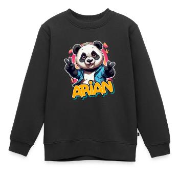 ARIAN - Schöner Jungen Name mit coolem Panda - Kinder Premium Organic Sweatshirt - Schwarz - Vorne - AI Model Kid Female (0cm)