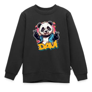 DAVI - Handsome Boy Name with Cool Panda - Kids Premium Organic Sweatshirt - black - Front - AI Model Kid Female (0cm)
