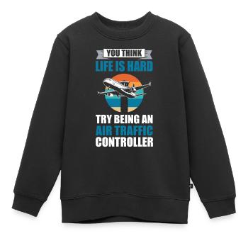 Aviation Avion Piste Contrôleur De La Circulation Aérienne - Sweat Premium enfant bio - noir - Devant - AI Model Kid Female (0cm)