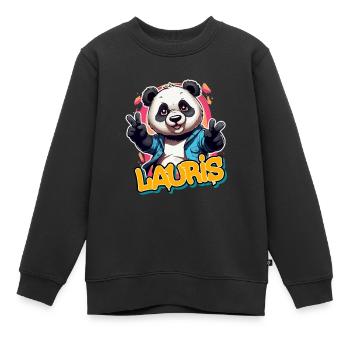 LAURIS - Handsome boy name with cool panda - Kids Premium Organic Sweatshirt - black - Front - AI Model Kid Female (0cm)