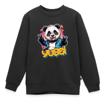 YUSEI - Handsome Boy Name with Cool Panda - Kids Premium Organic Sweatshirt - black - Front - AI Model Kid Female (0cm)