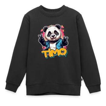TIMO - Beau prénom de garçon avec un panda cool - Sweat Premium enfant bio - noir - Devant - AI Model Kid Female (0cm)