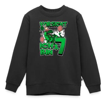 7th Birthday, 7 Years Old Dinosaur Dino - Kids Premium Organic Sweatshirt - black - Front - AI Model Kid Female (0cm)