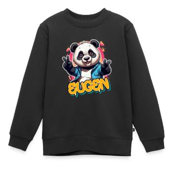 EUGEN - Beau prénom de garçon avec un panda cool - Sweat Premium enfant bio - noir - Devant - AI Model Kid Female (0cm)