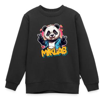 MIKLAS - Handsome boy name with cool panda - Kids Premium Organic Sweatshirt - black - Front - AI Model Kid Female (0cm)