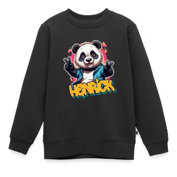 HENRICK - Beautiful boy name with cool panda - Kids Premium Organic Sweatshirt - black - Front - AI Model Kid Female (0cm)