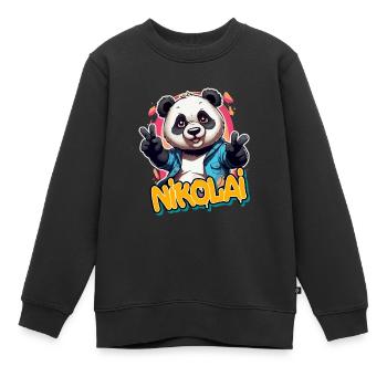 NIKOLAI - Schöner Jungen Name mit coolem Panda - Kinder Premium Organic Sweatshirt - Schwarz - Vorne - AI Model Kid Female (0cm)