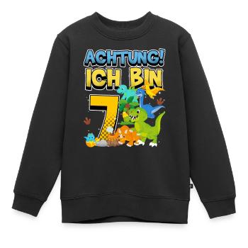 7th Birthday, 7 Years Old Dinosaur Dino - Kids Premium Organic Sweatshirt - black - Front - AI Model Kid Female (0cm)