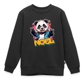 NOEL - Schöner Jungen Name mit coolem Panda - Kinder Premium Organic Sweatshirt - Schwarz - Vorne - AI Model Kid Female (0cm)