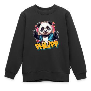 PHILIPP - Handsome boy name with cool panda - Kids Premium Organic Sweatshirt - black - Front - AI Model Kid Female (0cm)