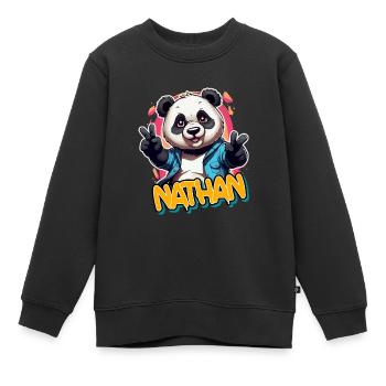 NATHAN - Schöner Jungen Name mit coolem Panda - Kinder Premium Organic Sweatshirt - Schwarz - Vorne - AI Model Kid Female (0cm)