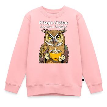 Kluge Eulen trinken Kaffee - Kinder Premium Organic Sweatshirt - Rosa - Vorne - AI Model Kid Female (0cm)