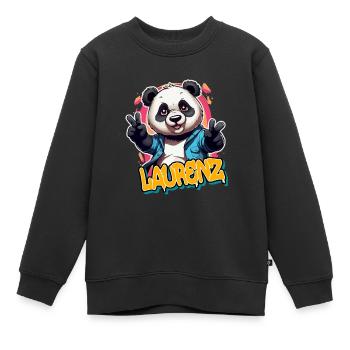 LAURENZ - Schöner Jungen Name mit coolem Panda - Kinder Premium Organic Sweatshirt - Schwarz - Vorne - AI Model Kid Female (0cm)