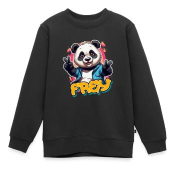FREY - Handsome boy name with cool panda - Kids Premium Organic Sweatshirt - black - Front - AI Model Kid Female (0cm)